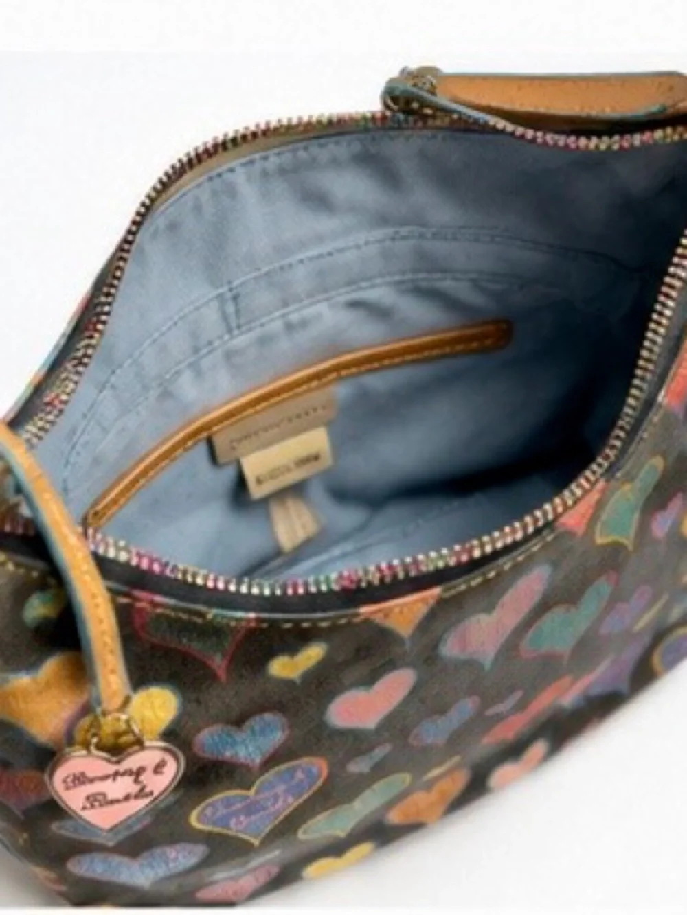 Dooney & Bourke Brown Hobo with Multicolor Heart Print